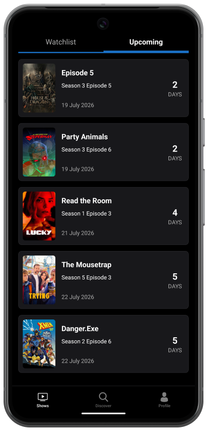Trackashow Watchlist Screen